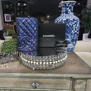 EUC Authentic RARE Chanel Cambon Iridescent Blue Organizer Wallet